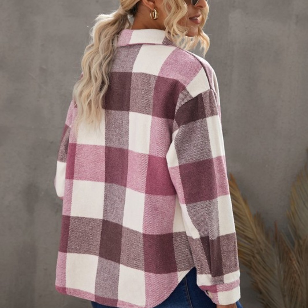 #47 Cozy Plaid Button up jacket Shacket Oversized - Picture 6 of 10
